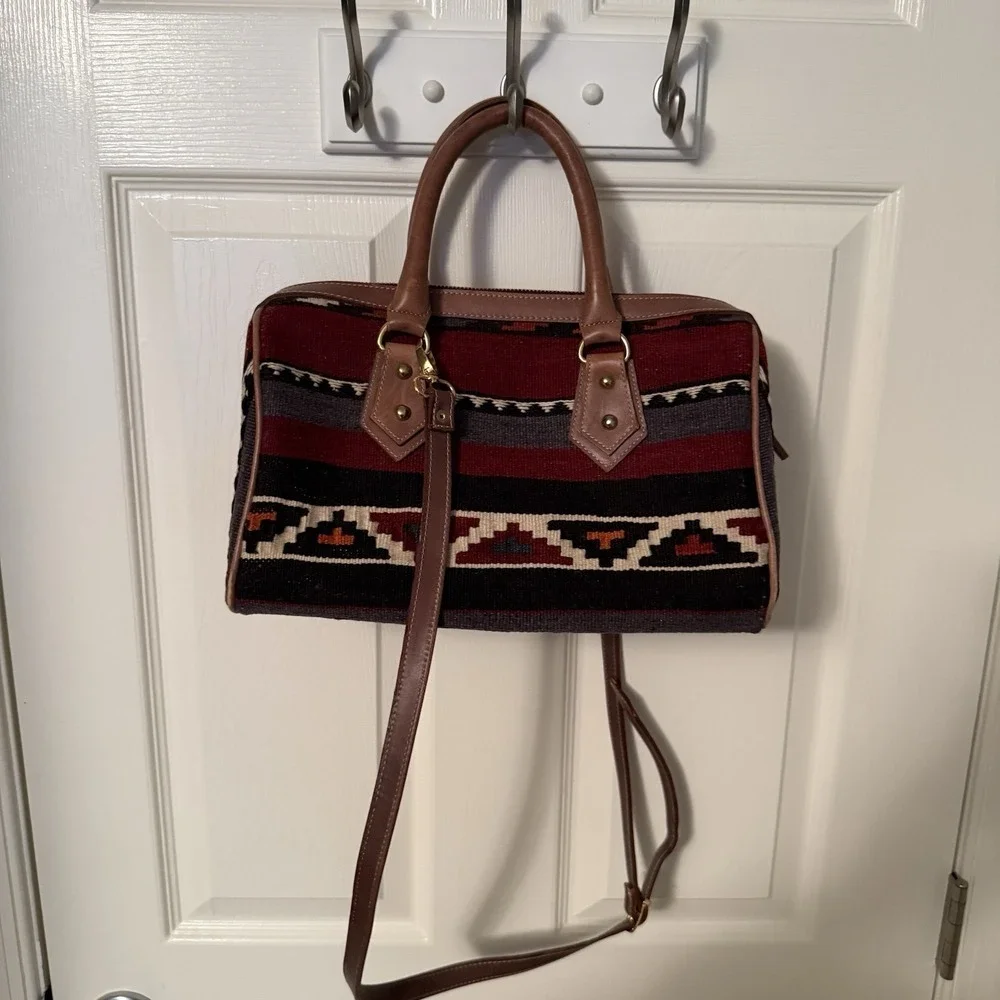 Vtg Yun Art Crossbody Bag Purse Wool Leather Handmade In Turkey Western Native